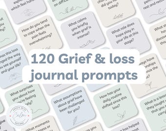 120 Grief Journal Prompts Cards, Therapeutic Reflection (PDF Download US Letter Size)