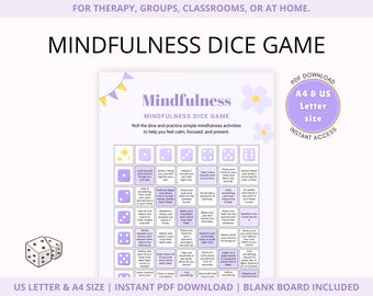 Mindfulness Dice Game for Kids, Teens, Therapists (Digital Download)