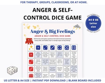 Anger Self-Control Dice Game, SEL, Therapy, Counseling Activity (PDF Download)