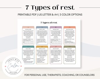 7 Types of Rest Cheat Sheet, Self-Care Printable (Digital Download)