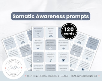 Somatic Awareness Journal Prompts, Therapy Cards, Felt Senses (Digital Download)