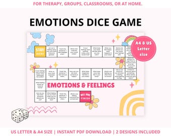 Emotions & Feelings Dice Game for Kids, Counselling dice game, Counsellor kids, Teen therapy, Kids therapy, Therapy dice game