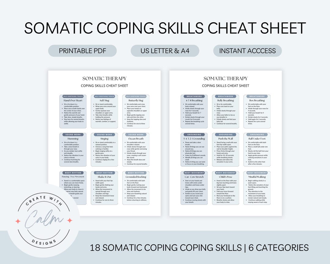 Somatic Therapy Coping Skills, Somatic Coping Skills Cheat Sheet ...