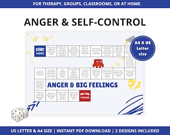 Self-control kids, Anger management kids, Counselling dice game, Counseling game, SEL activity, Emotional regulation kids, therapy prints