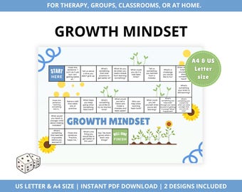 Growth Mindset Dice game, Therapy dice game, Kids therapy game, Counselling worksheet, Kids therapy, SEL activity, Therapy worksheets