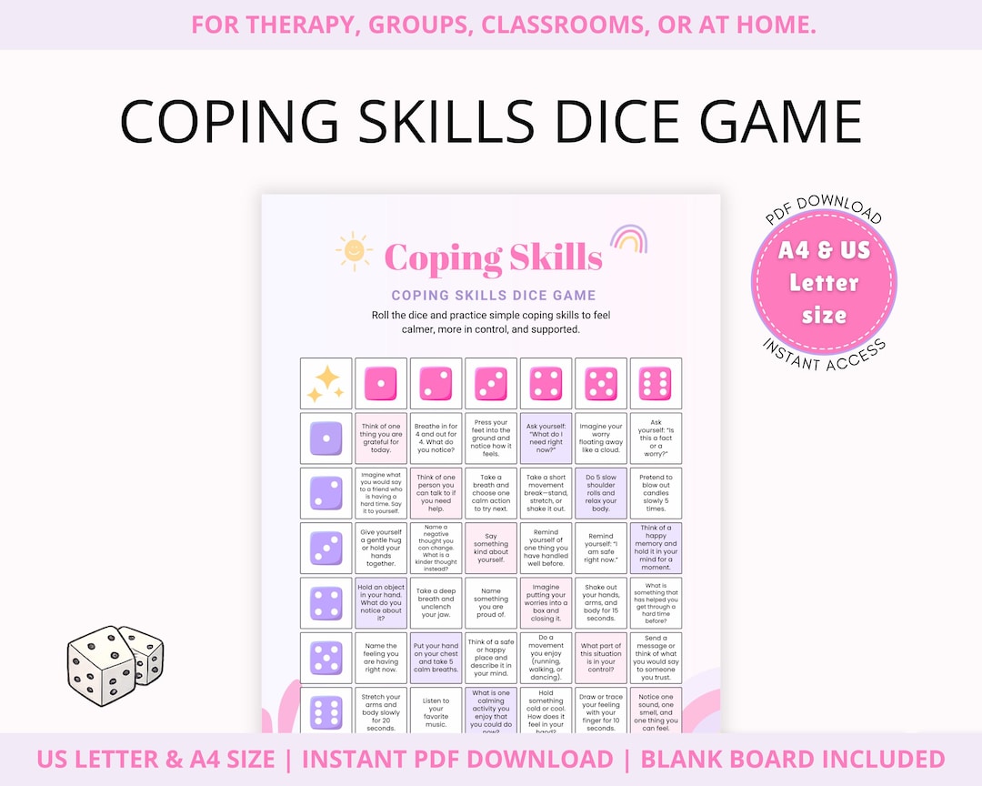 Coping Skills Dice Game, Therapy Activity, Coping Skills Dice Game Kids ...