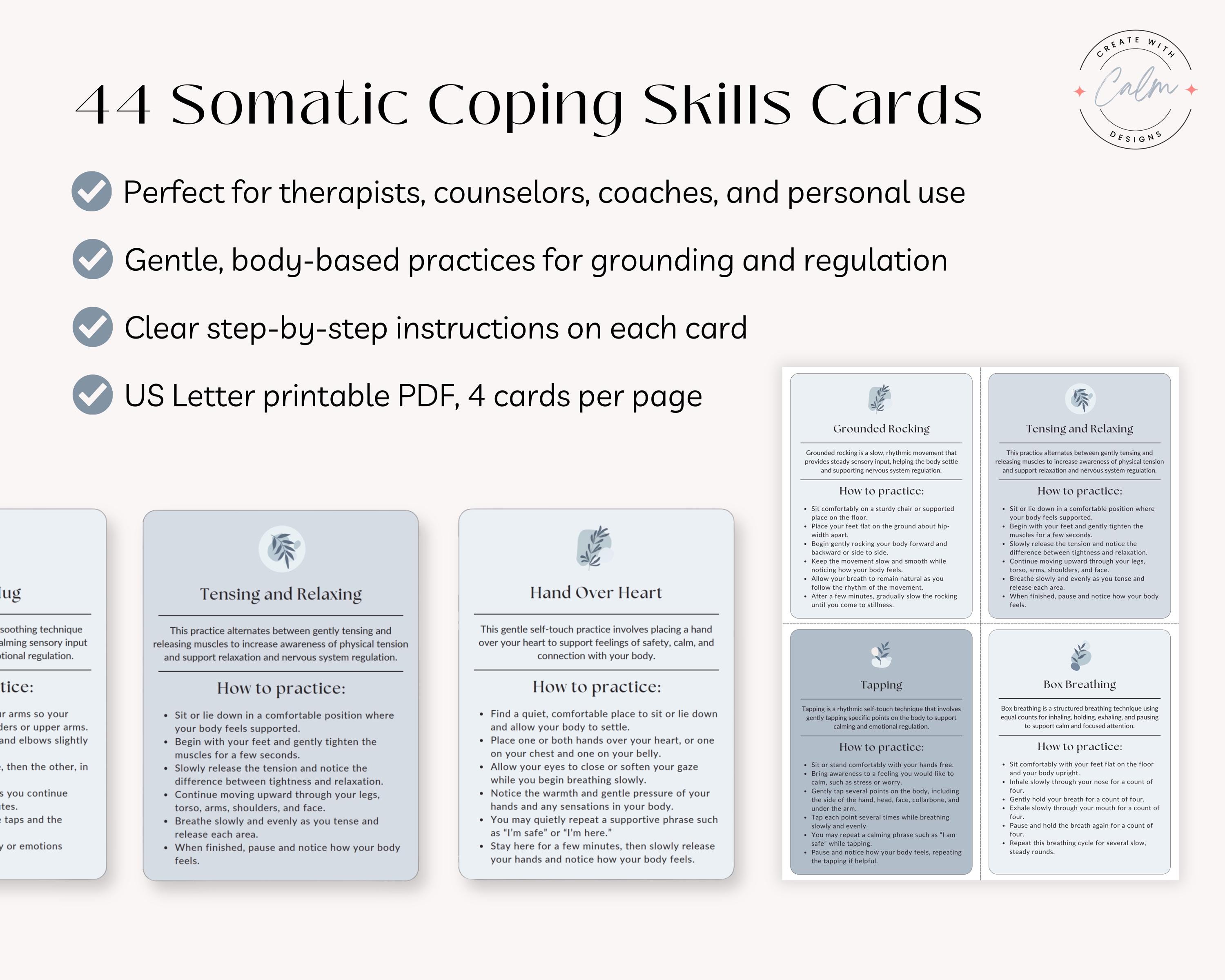 Somatic Therapy Coping Skills Cards, Somatic Therapy, Emotional ...