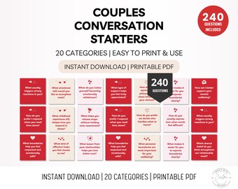 Couples Conversation Cards, 240 Prompts, Relationship Talk Game (PDF Download)
