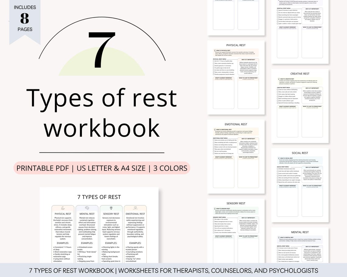 7 Types of Rest Workbook, 7 Types of Rest, Self-care Workbook, Self ...