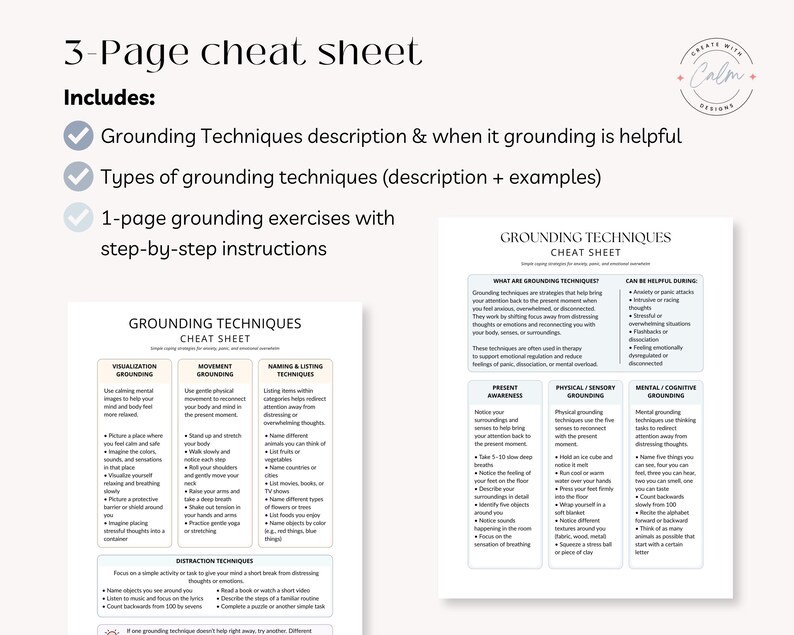 Grounding Techniques Cheat Sheet, Anxiety Coping Skills (instant ...