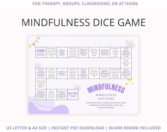 Mindfulness Dice Game for Kids Printable, SEL Activity, Therapy Game, Coping Skills Game, School Counseling Resource, Calm Down Game