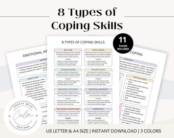 8 Types of coping skills, coping skills workbook, Coping skills, Mental health worksheets, therapist worksheets, PTSD, depression, self-care