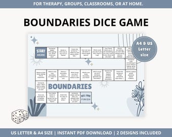 Boundaries dice game, Therapy dice game, Kids therapy,
