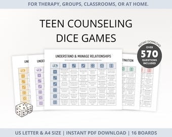 Counseling Dice game for teens, School counselling dice game, therapy questions, Teen therapy, Youth group therapy, dice game therapy