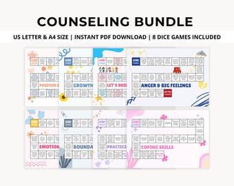 Counseling dice game kids, School counseling dice game, therapy board game, Kids therapy, therapy worksheets, Therapy bundle