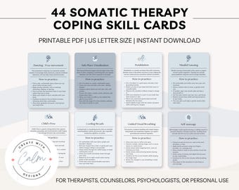 Somatic therapy coping skills cards, Somatic therapy, emotional regulation, nervous system regulation, anxiety coping card, coping skills