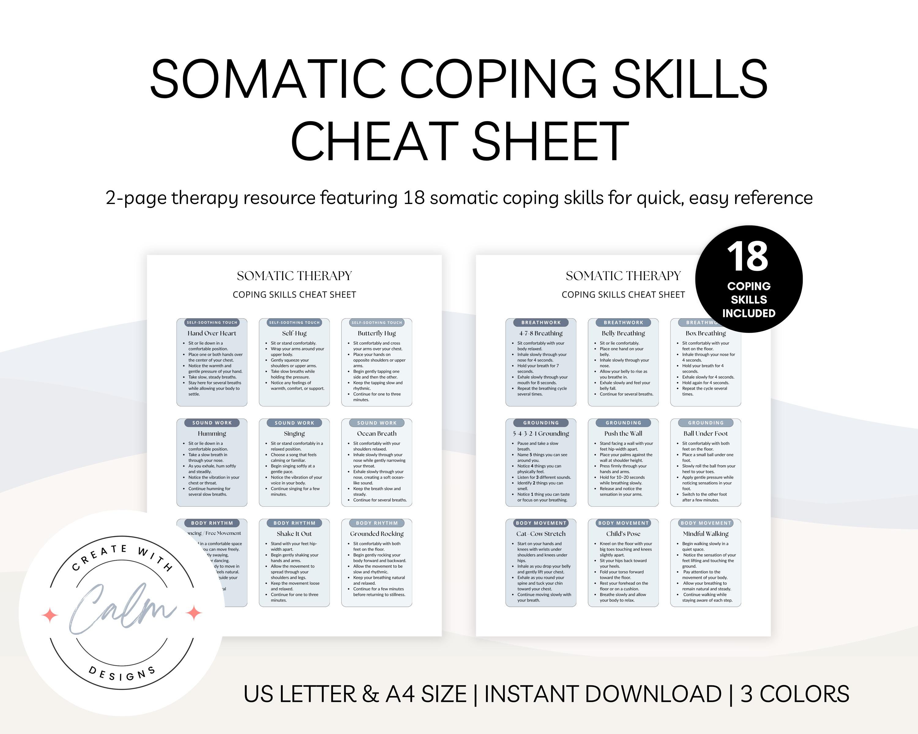 Somatic Therapy Coping Skills, Somatic Coping Skills Cheat Sheet ...