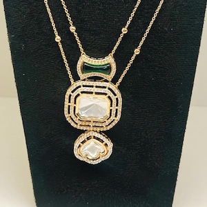 Kundan Moissanite pendant Necklace with studs I Indian Jewellery UK