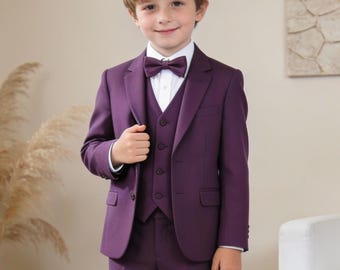 Boys Plum Purple Suit | 3-Piece Vest & Bow Tie, Ring Bearer Outfit