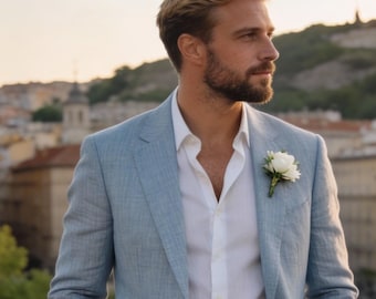 Men’s Light Blue – Slim Fit Wedding Suit, Modern Business Suit, Formal Groom Wear