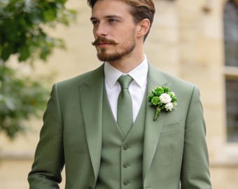 Salbeigrüner 3-Teiler | Slim Fit Hochzeit Bräutigam Anzug