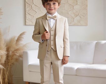 Beige Boys Suit Set – Formal Wedding Outfit, Ring Bearer Tuxedo