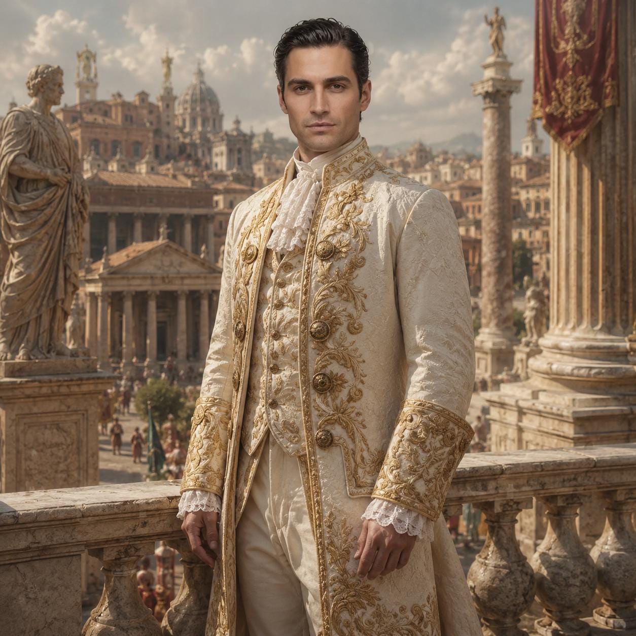 Ivory Gold Rococo Men's Tailcoat, Baroque Prince Costume, Embroidered ...