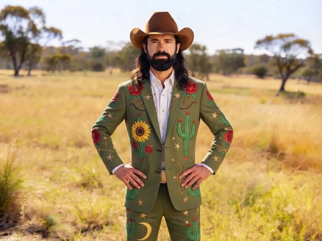 Cactus Picture Rodeo Embroidered Western Suit | Green Cowboy Rodeo Outfit, Cactus & Roses ...