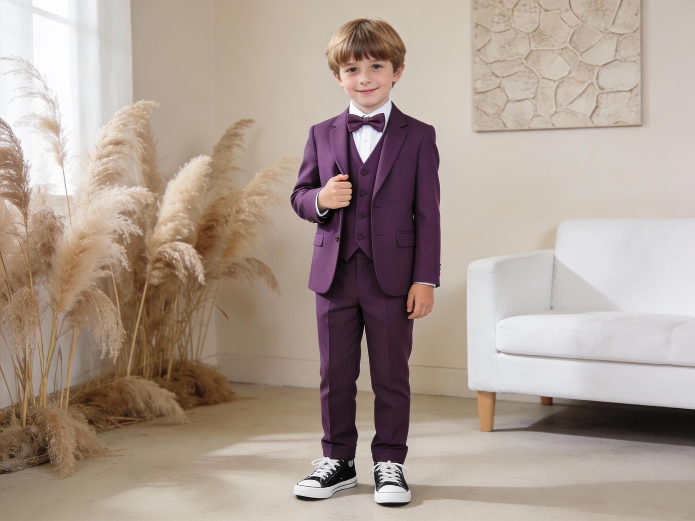 Boys Plum Purple Suit 3-Piece Vest & Bow Tie, Ring Bearer Outfit