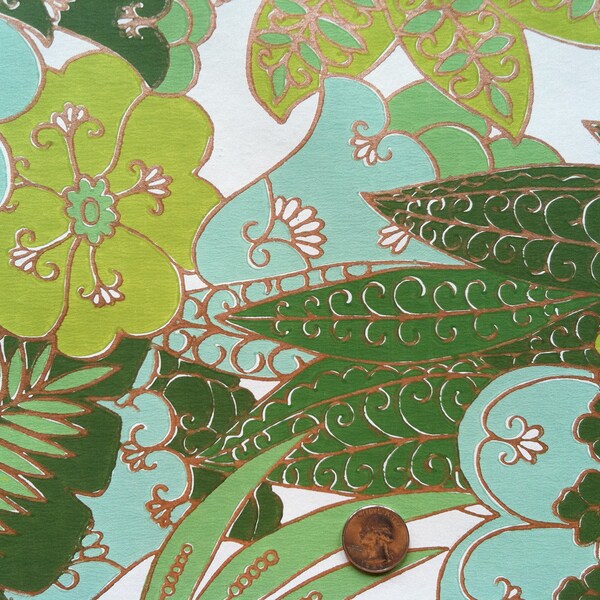 Vintage 1960s Wallpaper- Sweet Retro Ferns and Flowers- by the yard