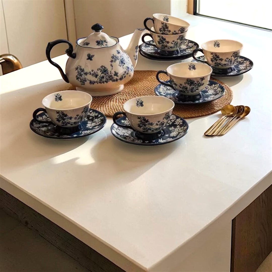Full Retro Tea Set Retro Ceramic Tea Set, British Style Teapot Cups Saucers, Vintage ...