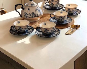 Retro Ceramic Tea Set, British Style Teapot Cups Saucers, Vintage Coffee Service