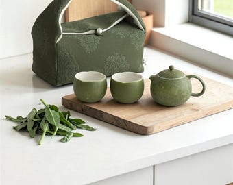 Handmade Ceramic Teapot Set, Gold Inlay Gongfu Tea, Portable Zen Travel Case