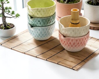 Handmade Japanese Celadon Matcha Bowl Set with Whisk, Scoop, Sieve, Holder