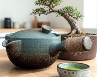 Japanese Ceramic Teapot Set with Candle Warmer, Wabi Sabi Zen Tea Ceremony (220ml)