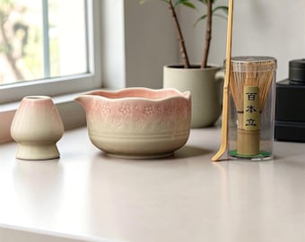 Sakura Cherry Blossom Matcha Set, Gradient Orange Spouted Bowl, Japanese Tea Ceremony Kit