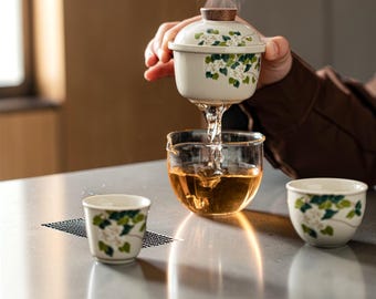 Handmade Ceramic Gongfu Tea Set, Wood Ash Glaze Travel Teaware Kit