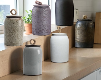 Tarro de cerámica hecho a mano, bote rústico para la cocina, tapa hermética, estilo vintage.