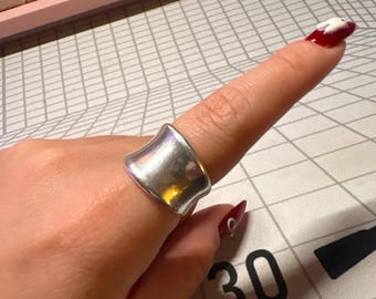 Chunky 925 Sterling Silver Dome Ring: Thick Bold Solid Minimalist Ring Statement Jewelry