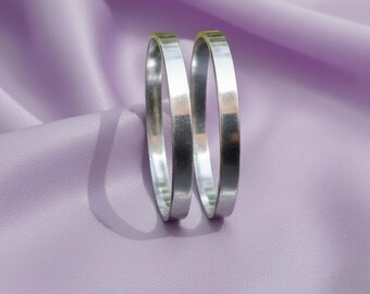 Plain 925 Sterling Silver Bangles Set of 2 – Minimal Simple Silver Bangles Bracelet – Everyday Wear Jewelry