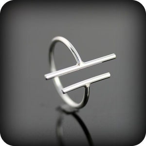 Sterling Silver Parallel Bar Ring, Geometric Modernist Dainty Band