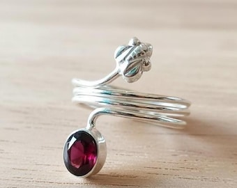 Pink Tourmaline Silver Ring – 925 Sterling Silver Spiral Wrap Ring – Spiral Ring with Pink Stone Handmade Boho Jewelry