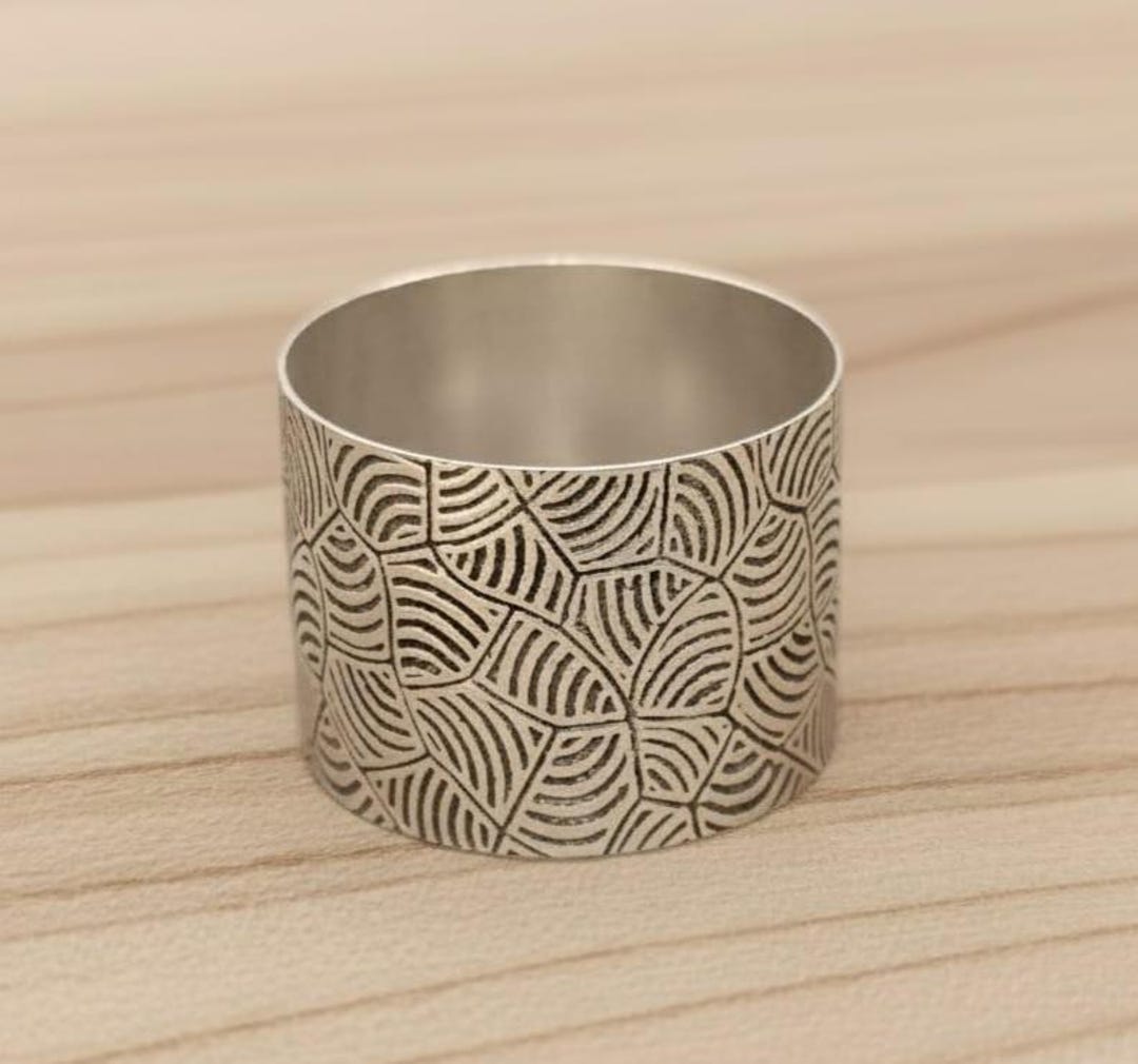 Big Patterned Rings Silver Geometric Engraved Wide Ring | Handcrafted Wide Band Ring ...