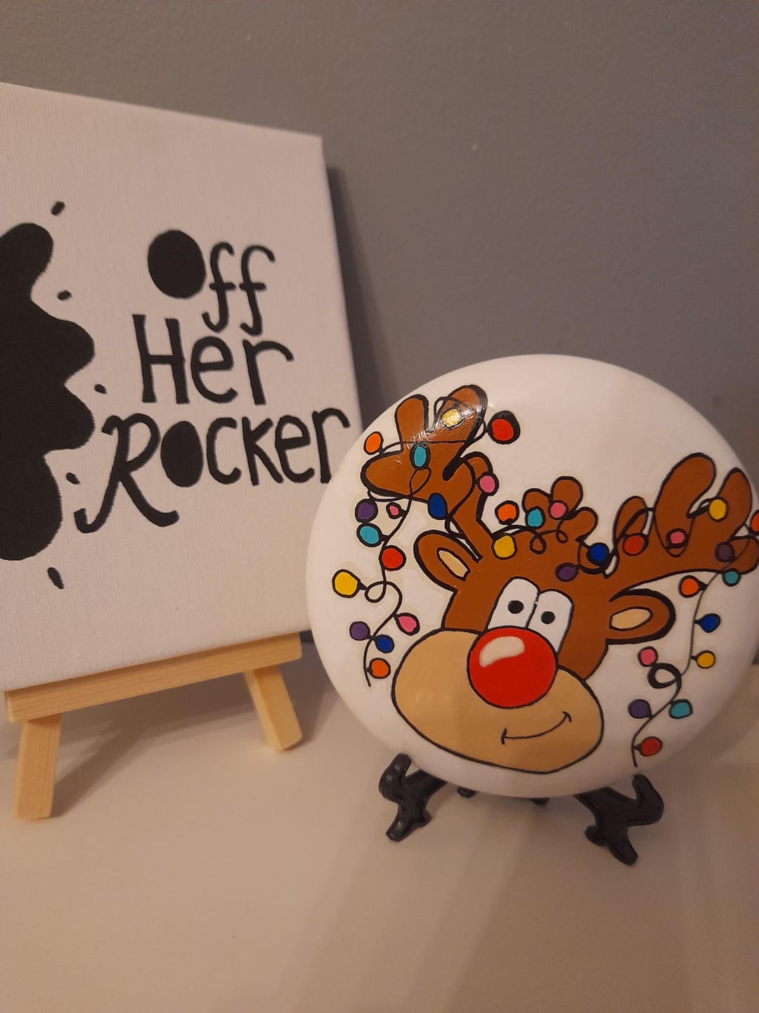 Rock Out Rudolph Images Rudolph Tangled in Christmas Lights Ceramic Rock - Etsy