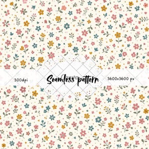 Ditsy Wildflower Seamless Pattern | Cottagecore Floral Digital Paper | Vintage Calico Fabric Print PNG