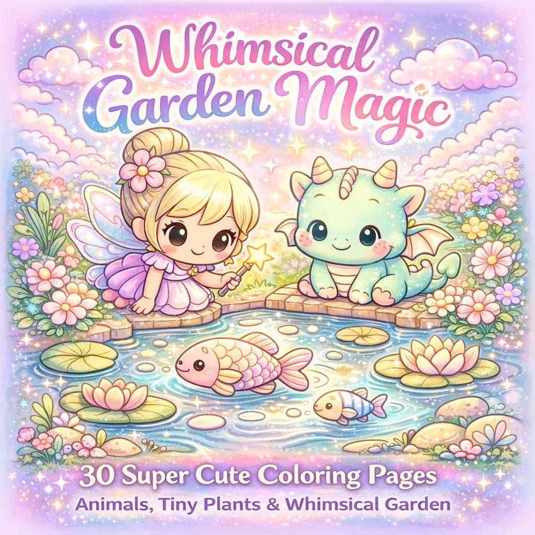 Cute Magical Garden Coloring Pages for Kids & Adults, 30 Whimsical ...