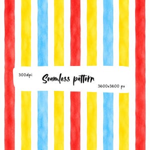 Red Yellow Blue Watercolor Vertical Stripes Seamless Pattern, Bright Primary Color Stripe Repeat, Nursery Fabric, Wallpaper Art