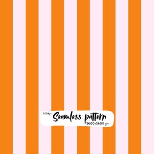 May include: A seamless pattern featuring vertical stripes in alternating bright orange and pale pink. A white rectangular label is overlaid at the bottom with the black text 300dpi Seamless pattern 3600x3600 px printed on the surface.