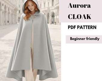Aurora – Mönster för lång kappa med huva och sömlöst fall, elegant och tidlös design