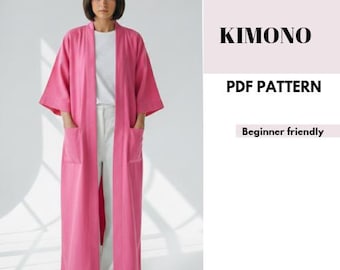 PDF-mönster för modern lapptäckskimono | Mönster för lång kimonomantel | Direkt nedladdning